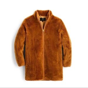J.Crew Brown Warm Brandy Collection Zip Up Plush Faux Teddy Coat